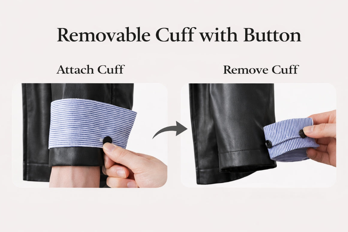 LEATHER BLAZER WITH REMOVAL CUFF