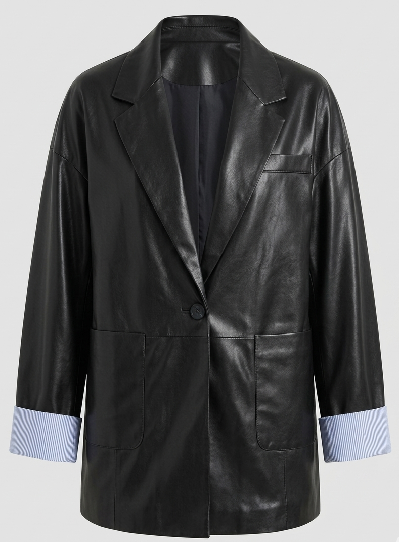LEATHER BLAZER WITH REMOVAL CUFF