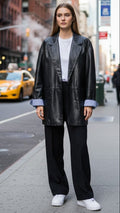 LEATHER BLAZER WITH REMOVAL CUFF