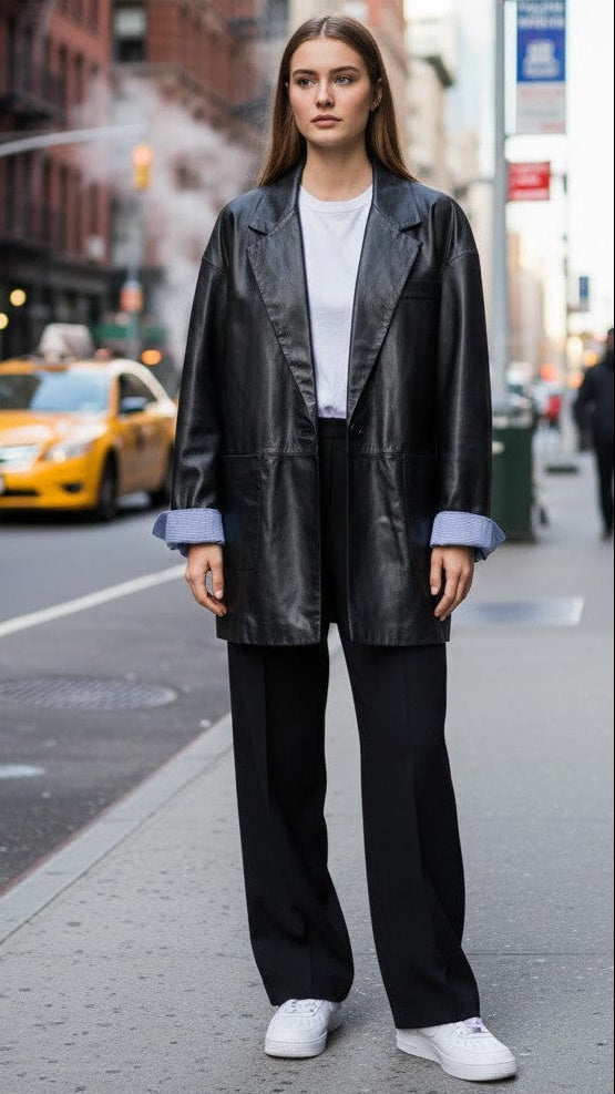 LEATHER BLAZER WITH REMOVAL CUFF